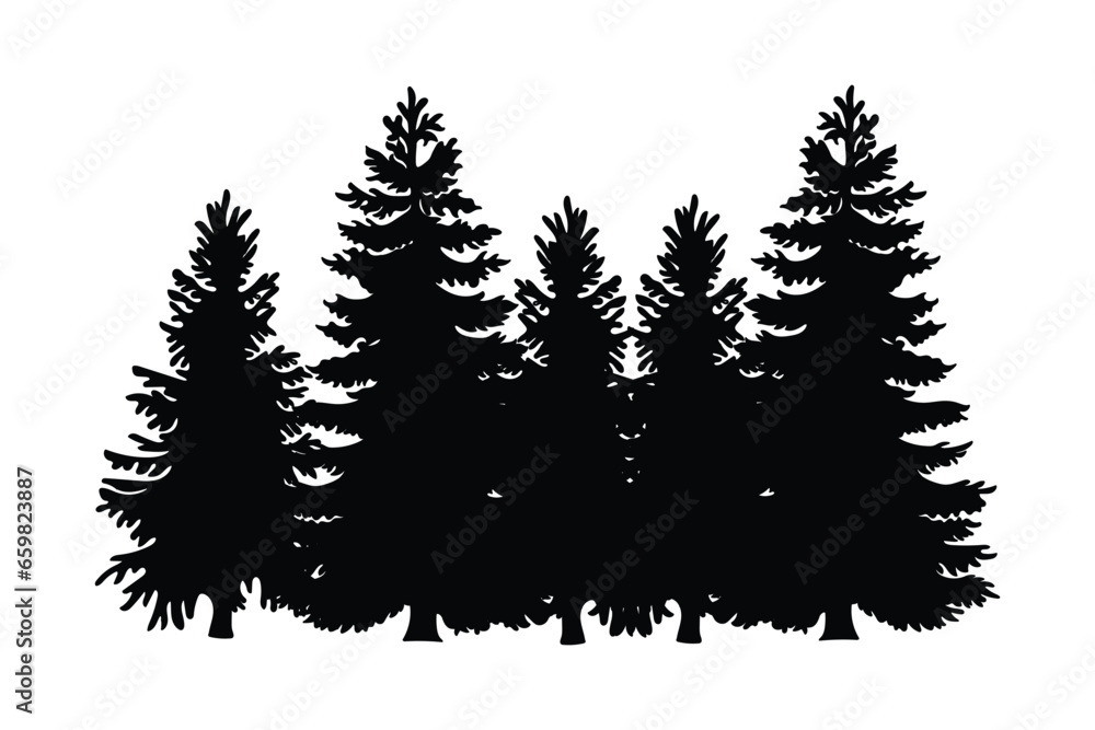 Pine tree vector art. Ever green tree silhouette.