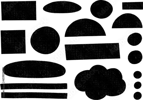 A set of simple hand drawn basic textured geometric shapes and elements. Vector illustration.