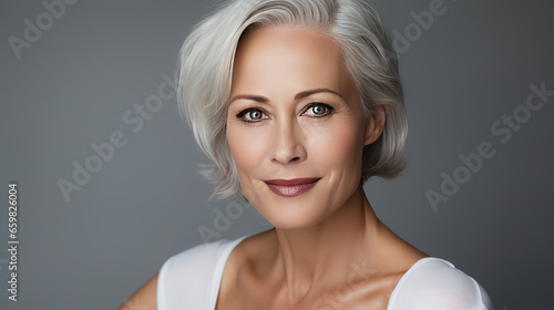 Portrait of a smiling woman with gray hair