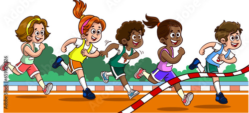 vector illustration of kids running race 