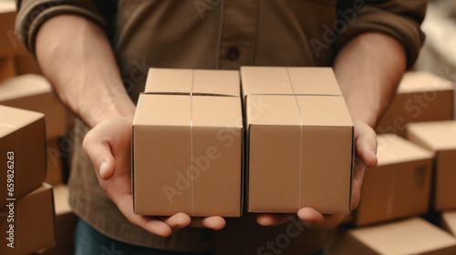 corton boxes in hand, parcels in courier hands