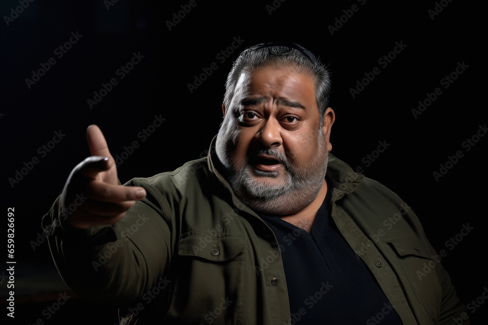 Indian fat man standing on dark background. Indian fat man standing on dark background.