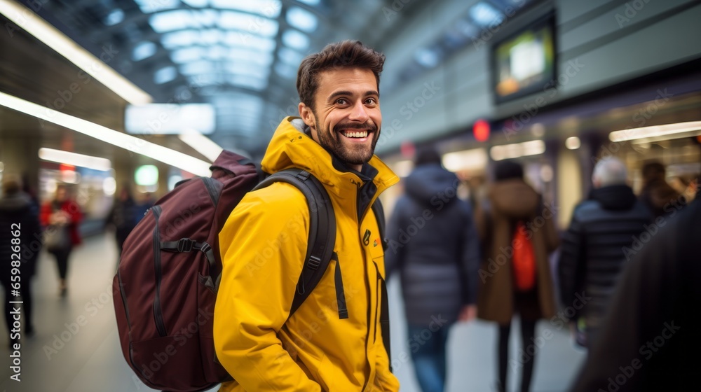 Backpacker environmentalists traveling by subway in different countries Backpacker environmentalists traveling by subway in different countries