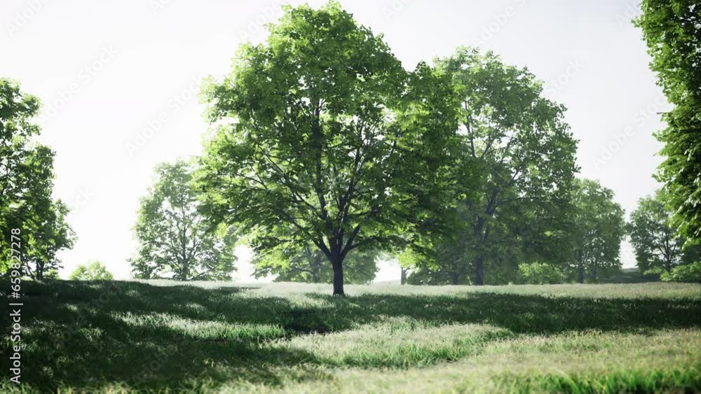 A grassy field with trees in the background A grassy field with trees in the background