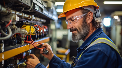 portrait of Control and Valve Installer Repairer. Install, repair, maintain mechanical regulating & controlling devices: electric meters, gas regulators, thermostats, safety flow valves and governors photo