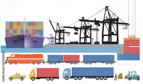 Hafen-Terminal mit Schiffen  illustration