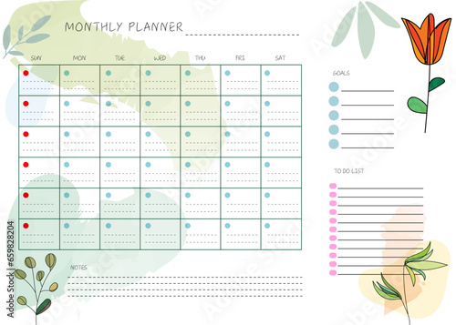 flower hand drawn clean design monthly plan and calendar template