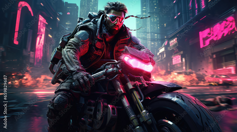 Fototapeta premium Male Cyberpunk Mercenary