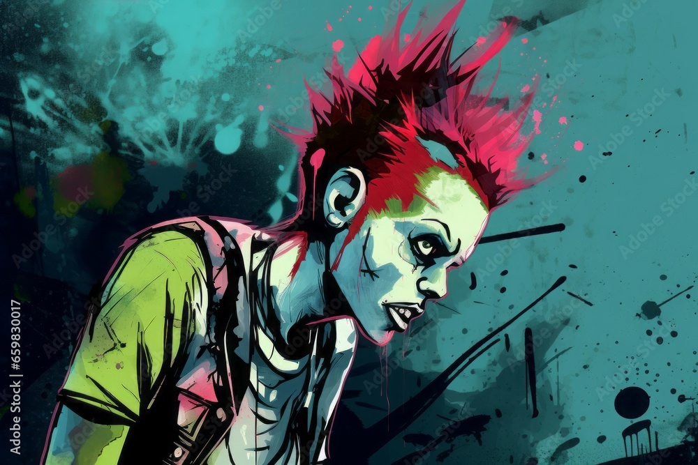Punk zombie graffiti. Man dead dark. Generate AI Punk zombie graffiti. Man dead dark. Generate AI