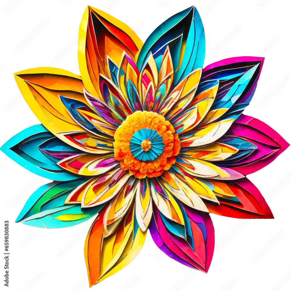 A single flower blooms colorful geometric shapes, geometric style