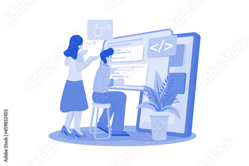 Team writes code programming for app or website