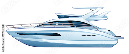 Speedboat vector cartoon illustration. Yacht isolated on white background
