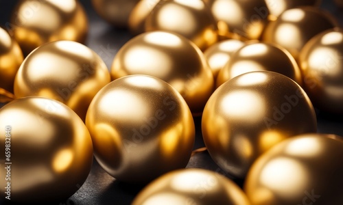 Gold balloons with ribbons on bokeh background, Generative AI