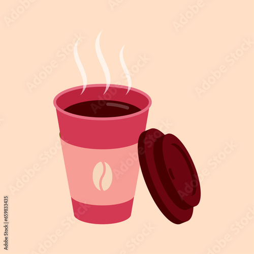 Coffee to go. Red cup and coffee lid. Vector illustration