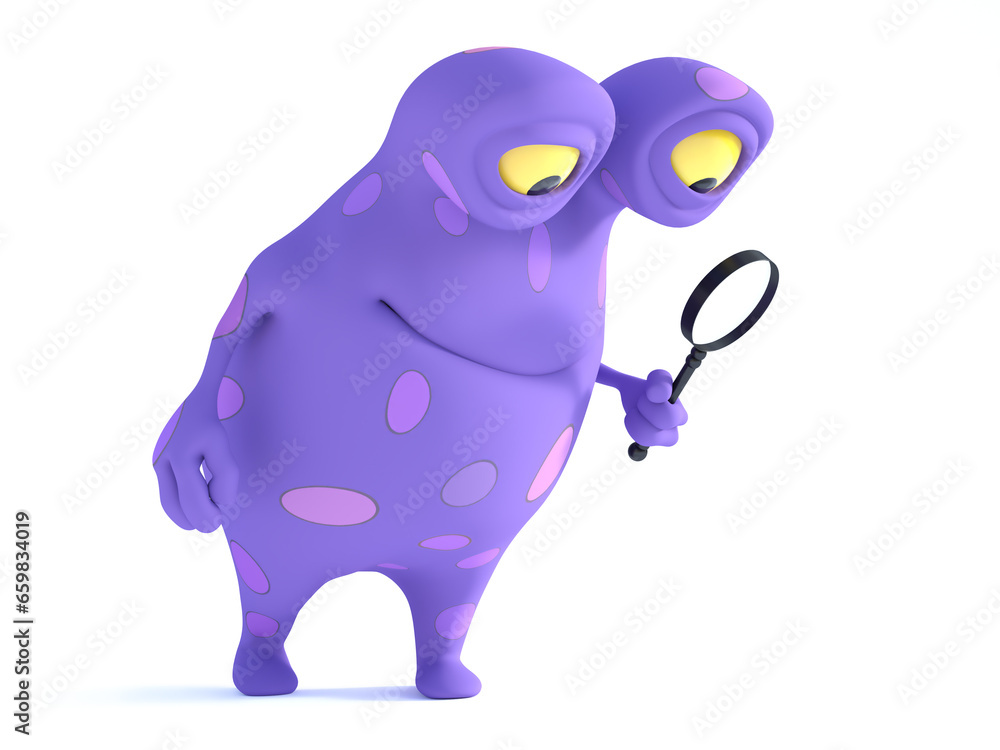 A spotted monster holding magnifying glass. A spotted monster holding magnifying glass.