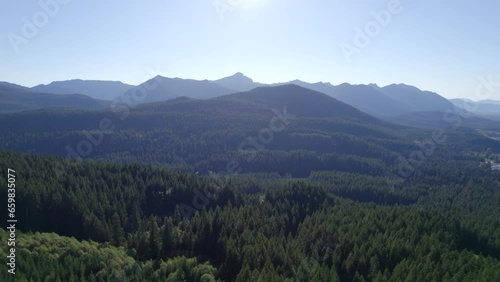 Drone view of Nisqually River, Gifford Pinchot National Forest, Washington. photo