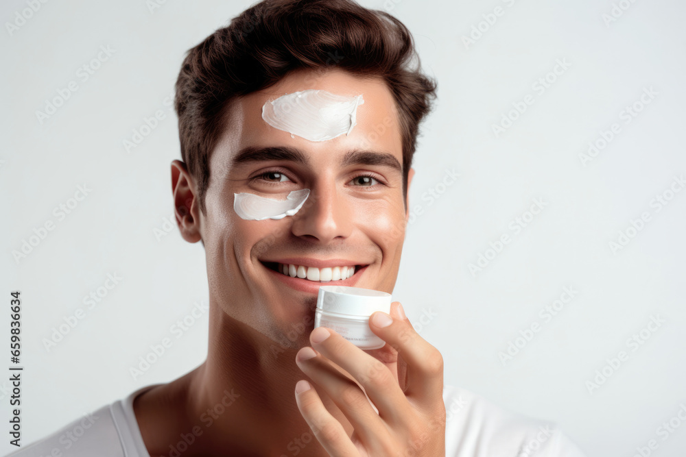 Portrait men with facial cream on face Portrait men with facial cream on face