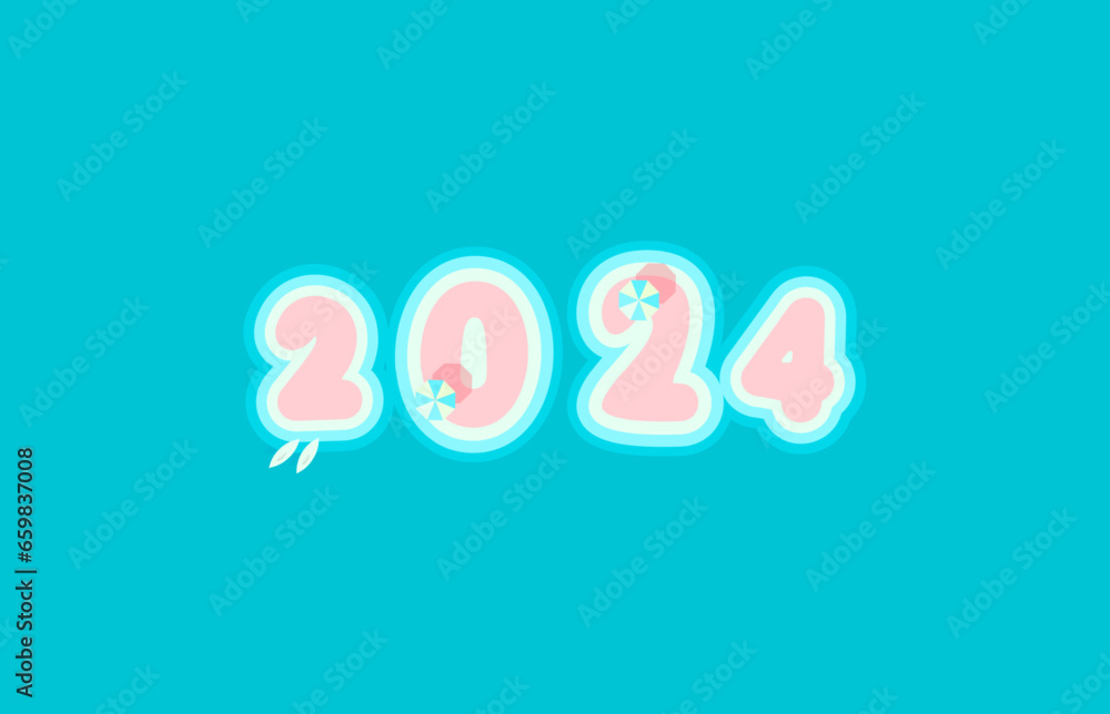 Paradise islands top view, 2024 new year numbers, cover for greeting postcard or 2024 year calendar. Vector illustration