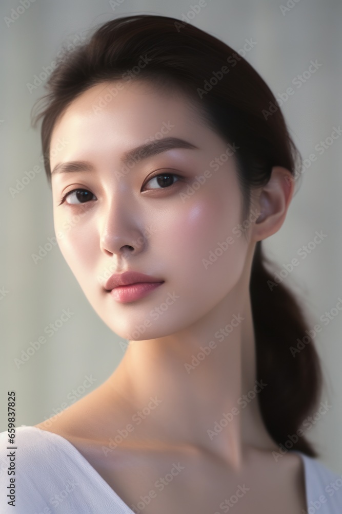 Portrait of beautiful young aisan woman. beauty fresh skin, wellness or cosmetic concept. Generative ai Portrait of beautiful young aisan woman. beauty fresh skin, wellness or cosmetic concept. Generative ai