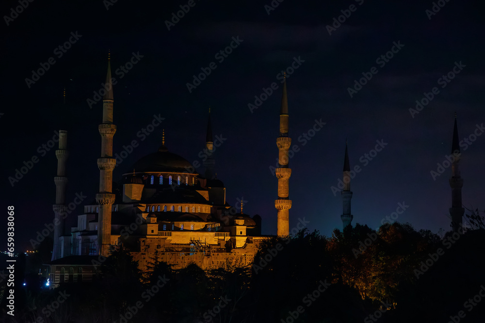 The Blue Mosque or Sultan Ahmet Mosque in the bosphorus, Istanbul by night