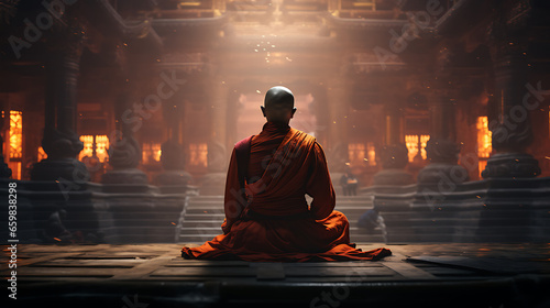Monk Meditating in Temple © The