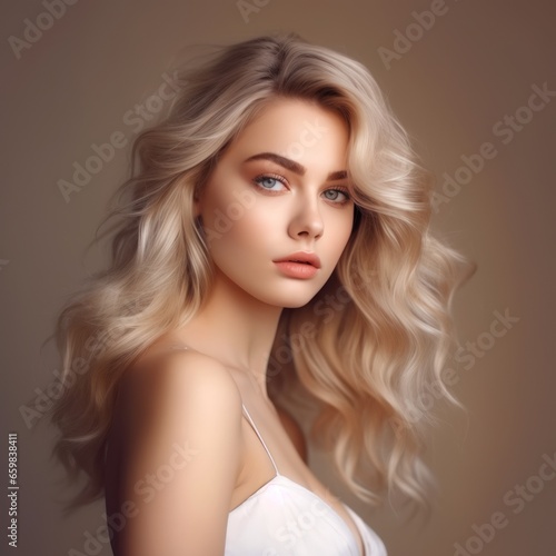 Portrait of beautiful young woman model. beauty fresh skin, wellness or cosmetic concept. Generative ai