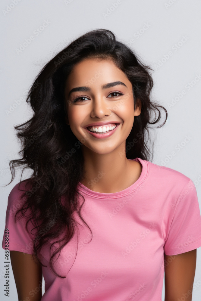 Fototapeta premium Beautiful indian woman giving happy expression on white background