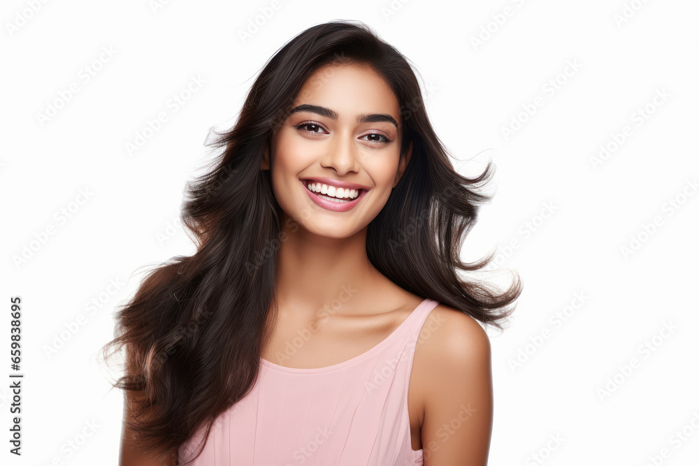 Beautiful indian woman giving happy expression on white background Beautiful indian woman giving happy expression on white background