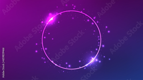 Neon circle frame with shining effects and sparkles