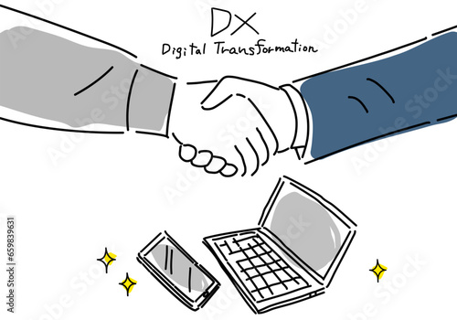DX推進で握手するスーツと作業着の手