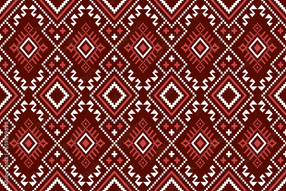 Red Cross stitch colorful geometric traditional ethnic pattern Ikat seamless pattern abstract design for fabric print cloth dress carpet curtains and sarong Aztec African Indian Indonesian
