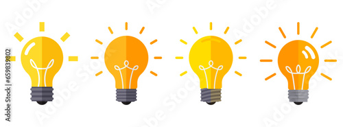 Burning light bulb as symbol of new idea, business solution or innovation to solve problem, enable knowledge or creativity, toggle lightbulb idea invention. Successful achievements and introductions