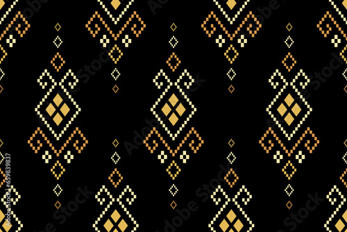 Nature vintages cross stitch traditional ethnic pattern paisley flower Ikat background abstract Aztec African Indonesian Indian seamless pattern for fabric print cloth dress carpet curtains and sarong