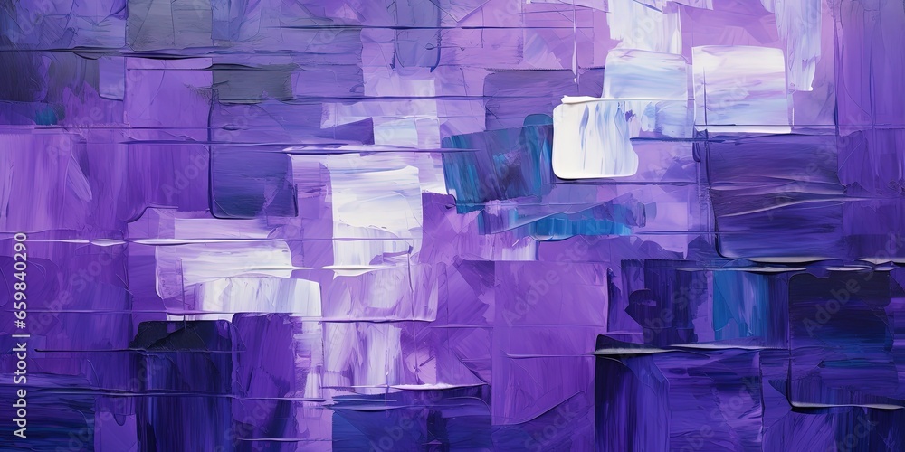 Closeup of abstract rough dark purple art painting texture, with oil acrylic brushstroke, pallet knife paint on canvas, geometric spatula technique with rectangles - obrazy, fototapety, plakaty 