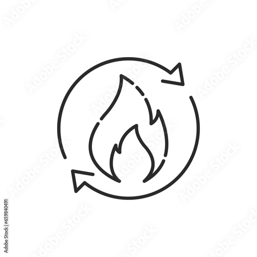 metabolic processes icon, synthesis calorie energy, fire with arrows rotation, digestion of kcal, thin line symbol on white background - editable stroke vector illustration photo