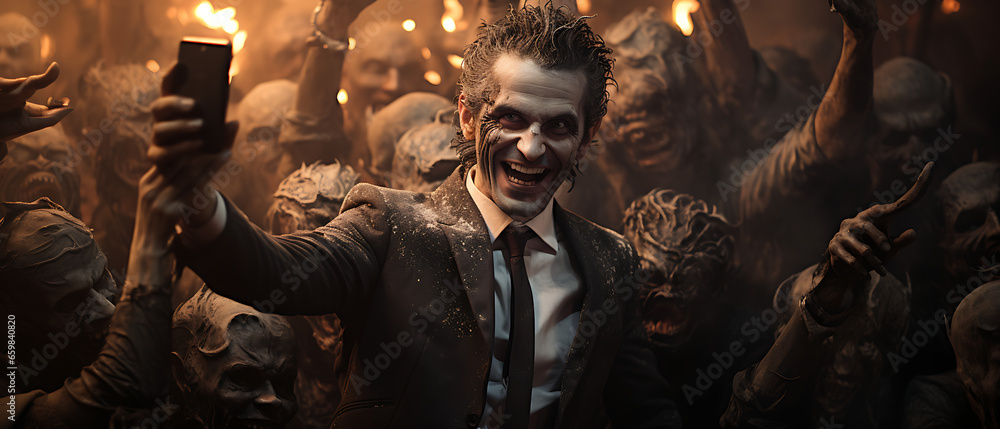 Obraz premium Lawyer Taking Selfie in Hell