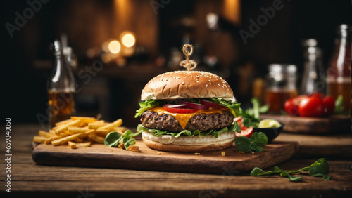 photo delicious burger with many ingredients tasty cheeseburger splash sauce