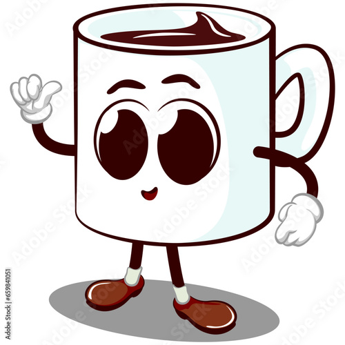 vector mascot character of a cute mug standing while giving a thumbs up