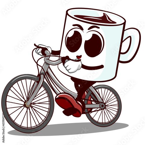 vector mascot character of a funny mug riding a bicycle