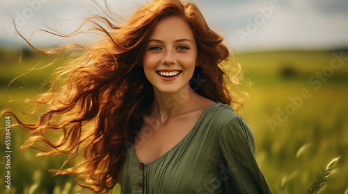 Beautiful Redheaded Woman in Green Dress