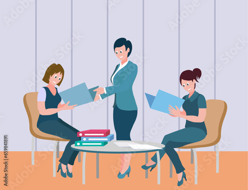 Office workers. Vector illustration. Office workers adapt to changing work dynamics and embrace innovation Office work requires effective communication and interpersonal skills A worker employee