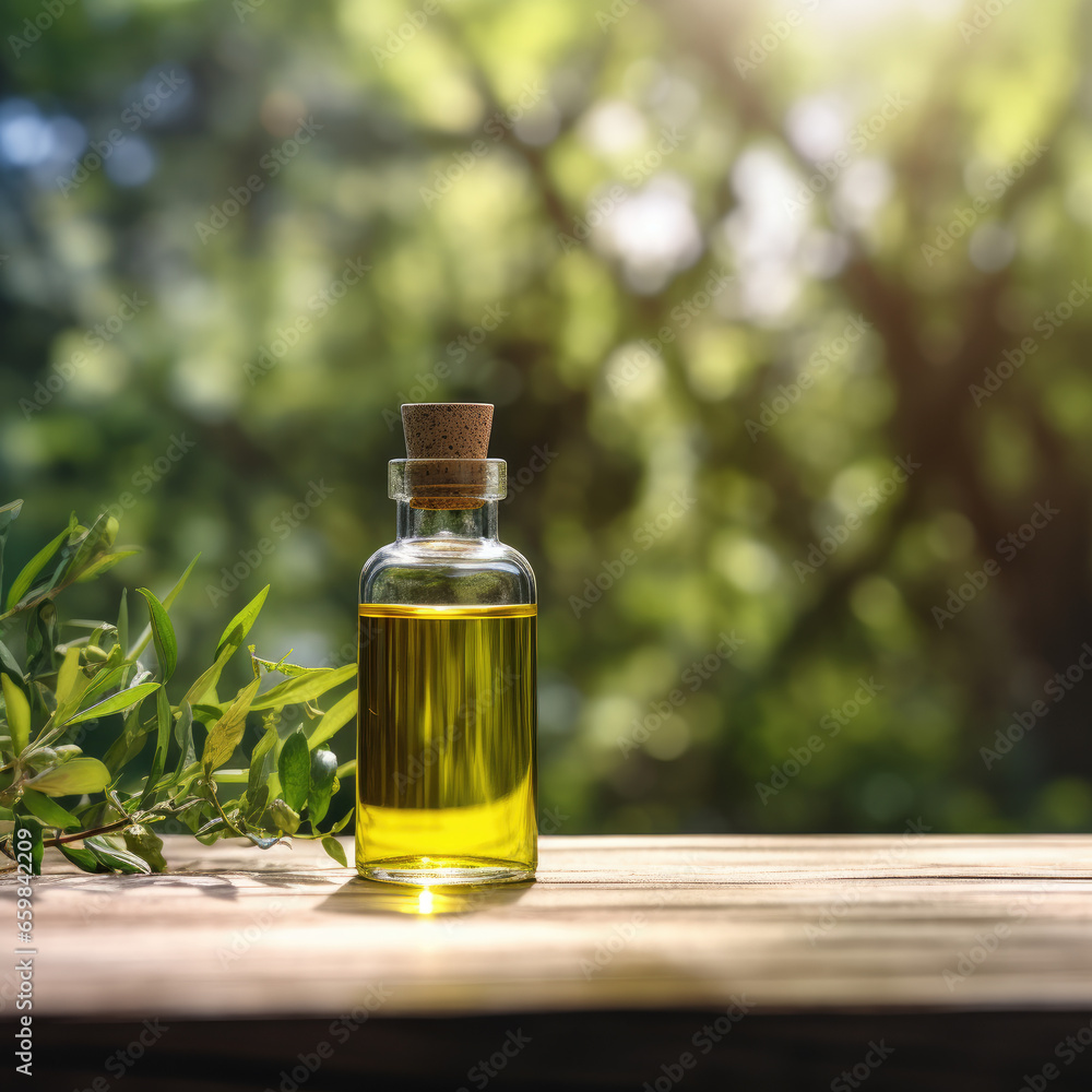 Herbal Oil in Glass Bottle with Greenery Herbal Oil in Glass Bottle with Greenery
