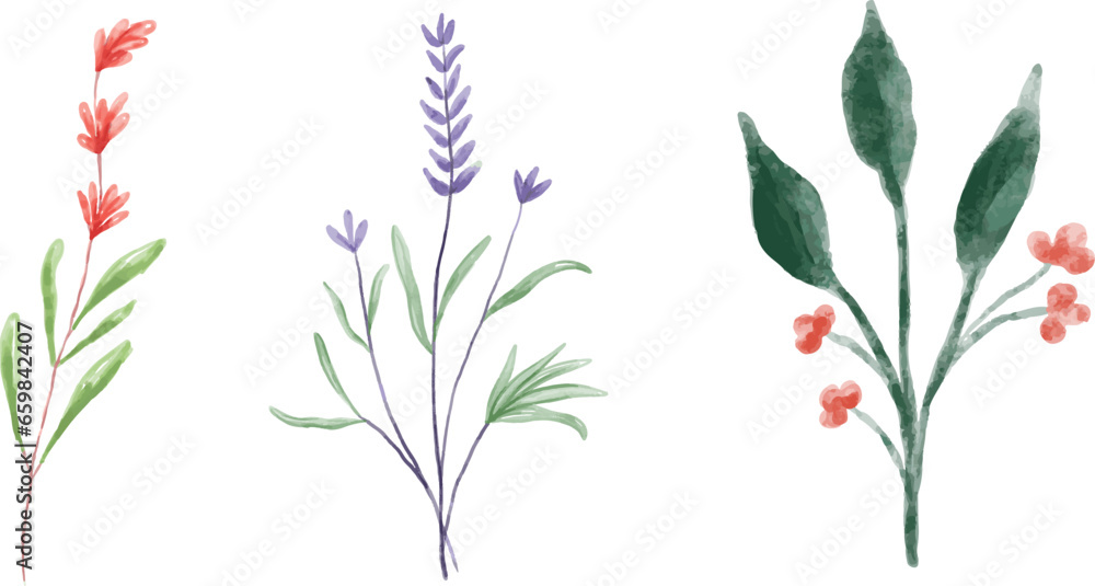 Watercolor floral green leaves illustration