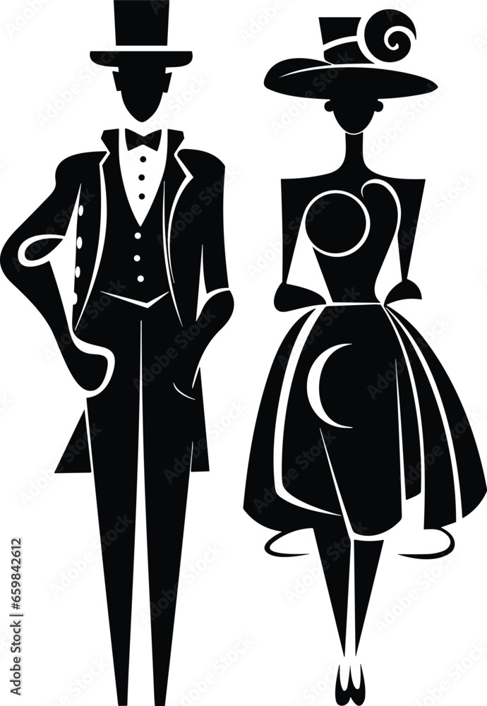 Lady and gentleman silhouettes isolated on white background. Vector