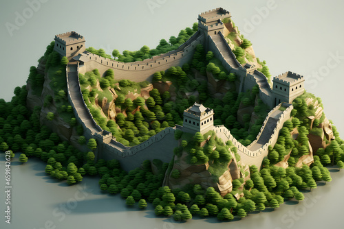 Fototapeta Naklejka Na Ścianę i Meble -  Great Wall of China 3d rendering isometric style