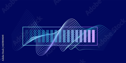 Wireless charging. Graphical representation of battery charging and wave on blue background. Vector image