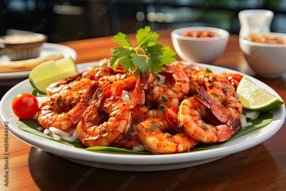 Shrimp and rice tasty seafood served at restaurant. Shrimp and rice tasty seafood served at restaurant.