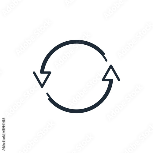 Arrows cyclic rotation two arrows recycling recurrence renewal line symbols. Vector linear icon isolated on white background.