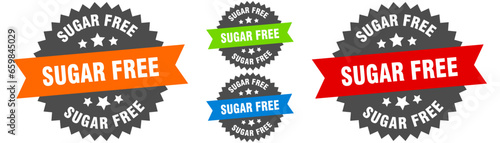 sugar free sign. round ribbon label set. Seal