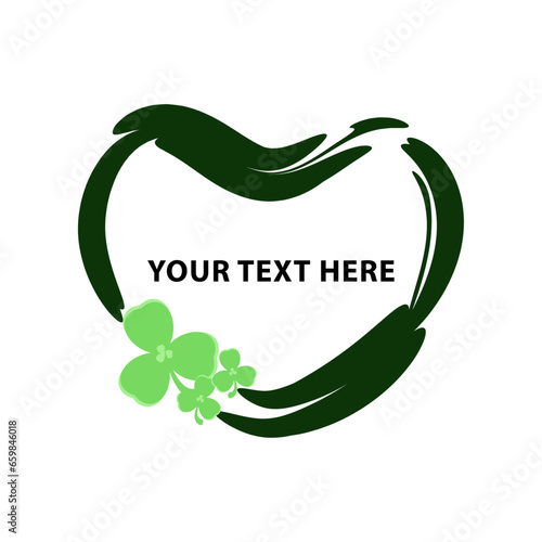 Сute card for St. Patrick's Day Frame of shape heart with shamrock Lucky symbol Good luck charm Vector graphic element